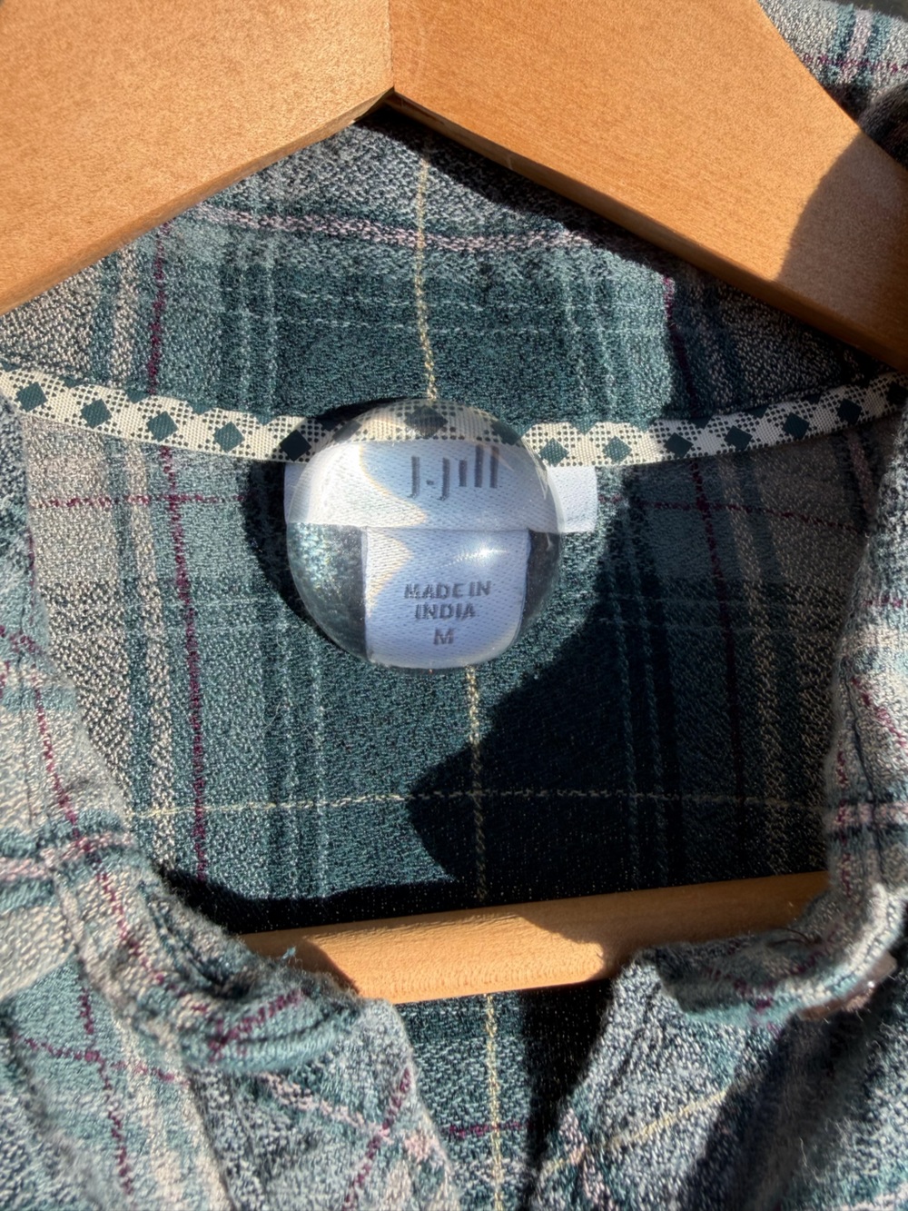 J. Jill M Teal Cream Fall Plaid Button-Front Midi shirt Dress - Picture 5 of 6